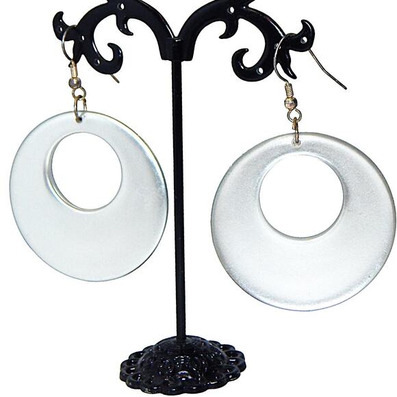 Vintage Shiny Reflective Offset Thick Circle Hoop Earrings - Picture 2 of 7